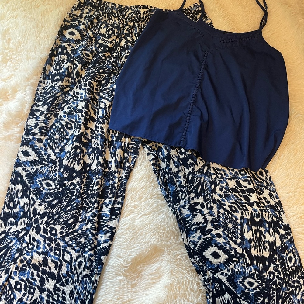 Navy Blue Patterned Robert Louis Pants